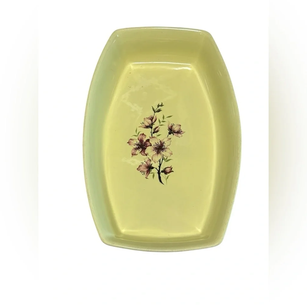 Vintage Pozzani Yellow Rectangular Casserole Dish Floral Design Heavy Durable